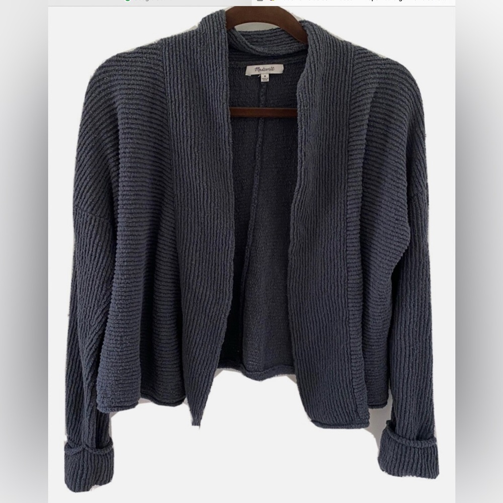 Madewell, Grey Ribbed Soft Knit Open Cardigan,